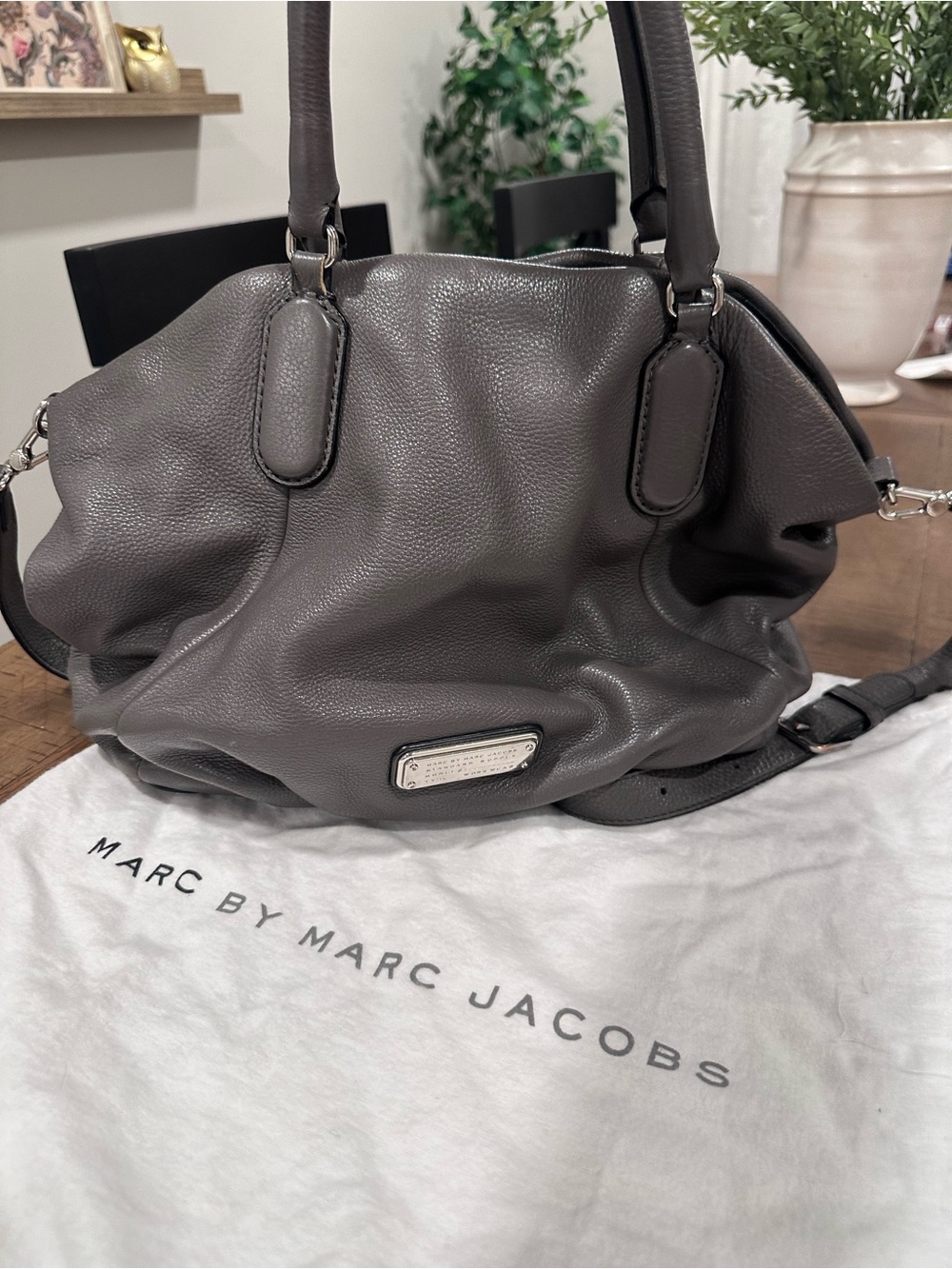 Marc By Marc Jacobs Gray Pebbled Leather Satchel Shoulder Bag